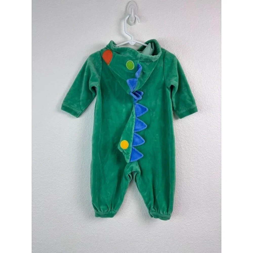Vintage Parisian Kids baby 12 months green dino sleeper costume hooded‎ zip up
